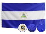 Double Sided Nicaragua Flag 3x5 Ft Outdoor Nicaraguan Flags Heavy Duty 210D Nylon, Sewn Stripes, Stronger Brass Grommets,4 Stitched Hemming, Perfect for Outside