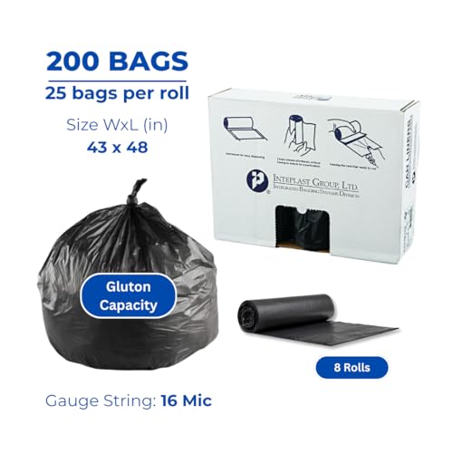 Image of Inteplast Group S434816K 48 inch Length x 43 inch Width x 16 Mic Thickness, Black Color, HDPE Commercial Coreless Institutional Trash Can Liner (Case of 8 Roll, 25 Bags per Roll)