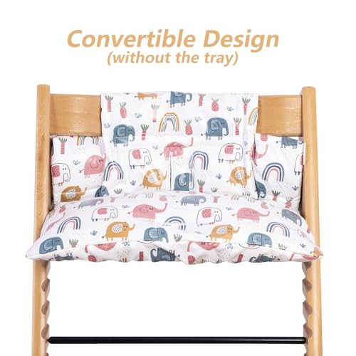 Image of Waterproof & Extra Padded Soft Dining Chair Seat Cushion, Wipe Clean Cushion for Stokke Tripp Trapp High Chair, 18 inch L x 11 inch W, Compatible & Convertible Design (Colorful Elephants)