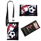 SIRLOMU Portefeuille pour Enfant, Pliable et Dreifach Gefalté, avec Porte-clés et Lanière de Cou, Design Football, porte monnaie enfant pour Garçons et Filles (Rouge)