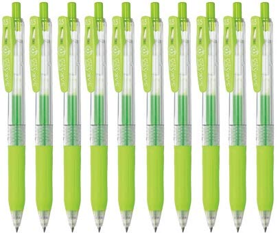 Zebra Sarasa Clip 0.5 Retractable Gel Ink Pen, Rubber Grip, 0.5mm, Light Green Ink, Value Set of 10
