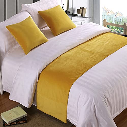 Chemin de lit, velours doux décoratif, couvre-lit, jaune, couvre-lit de luxe, chemin de lit pour pied de lit, couvre-lit, drap de lit pour hôtel, chambre à...