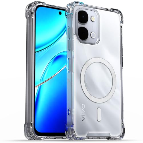 Image of Pikkme Back Cover for Vivo T5x / Vivo Y51 Pro /iQOO Z11x 5G Mag-Safe Shockproof PC + TPU Protective Case Magnetic Support Bumper Case (Transparent Mag-Safe)