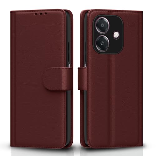 Image of Pikkme Flip Cover Leather Finish | Inside TPU with Card Pockets | Wallet Stand and Shock Proof | Complete Protection Flip Case for Oppo A3x 5G / A3x 4G / A3 5G (Brown)