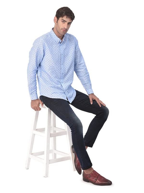Image of Woodland Mens Linen Cotton Casual Regular Fit Full Sleeves Shirt