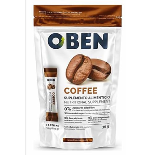 Cafe OBEN. Nuevo Cafe quema grasas. Sobres individuales Sin azucar añadido. Pack Regala Vida Sana con pautas y seguimiento. 6 sobres (1 semana)