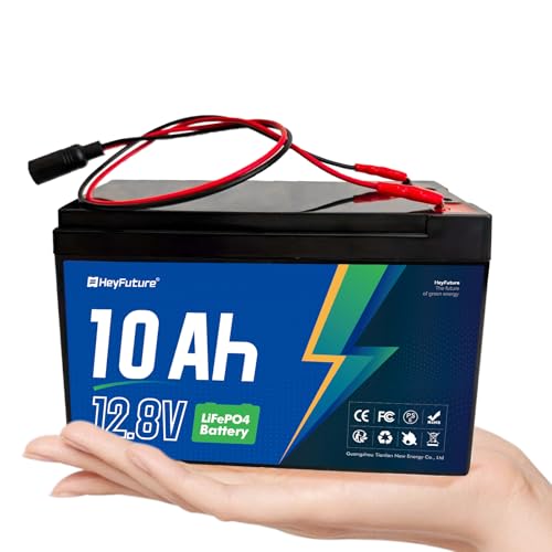 HeyFuture 12V 10Ah LiFePO4 Deep Cycle Battery with Built-in 20A BMS F1 Terminal 5000+ Cycles Lightweight 12V Lithium Battery for Ride-On Toys Power Wheel Fish Finders UPS Solar & Marine