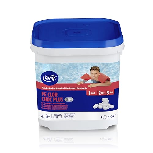 GRE 76076NB - Pastillas de Cloro de Choque para Piscinas. Tratamiento Rápido y Eficaz contra Agua Verde. Desinfección Completa y recuperación instantánea del Agua para Piscinas. Pastillas 30gr, 5 kg