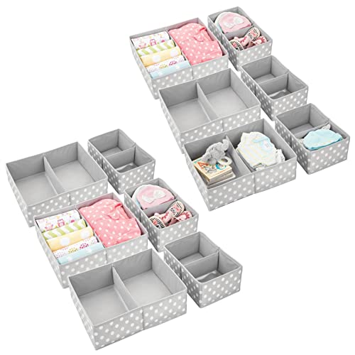 Image of mDesign Fabric Drawer Organizer Bins, Kids/Baby Nursery Dresser, Closet, Shelf, Playroom Organization, Hold Clothes, Toys, Diapers, Bibs, Blankets, Set of 2, 6 Pack, Gray/White Polka Dot