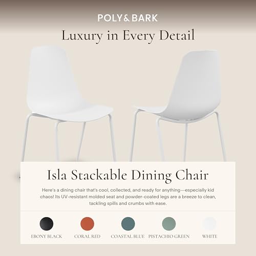 Image of Poly & BARK Isla Stackable Dining Chairs Set of 4 - Mid Century Modern Plastic Dining Chair with Metal Legs - Kitchen & Dining Room Chairs - Dining Table Chairs Set - Indoor /Outdoor - White