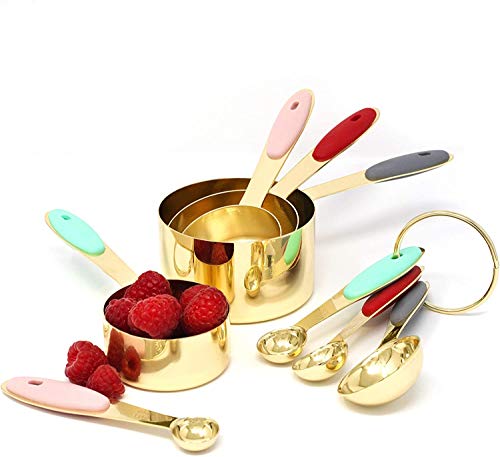 Gold Measuring Cups and Spoons Set - 8PC Stainless Steel Measuring Cups and Spoons Set Includes Gold Measuring Cups and Gold Measuring Spoons - Gold Kitchen Accessories - Cute Measuring Cup Set Gold