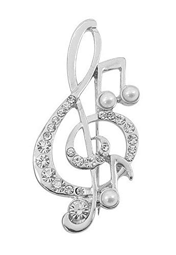 Broche Bijou argenté clé de Sol et Perles nacrées, Musique.