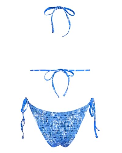 Image of Women's Triangle Bikini Set String Swimsuit Print Tie Smocked Ruched Two Piece Bathing Suit