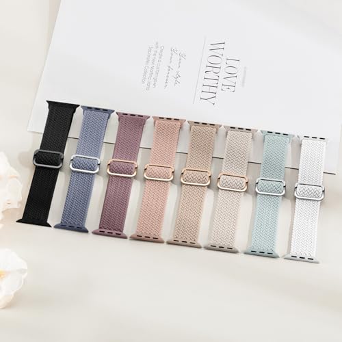 Image of 8 Pack Braided Stretchy Solo Loop Compatible with Apple Watch Bands Women