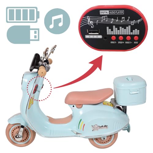 Twinly SCOOTLY Elektromotorrad für Kinder mit Fernbedienung, Ladegerät und Akku 6V bis 40 Min, Gaspedal, Koffer, USB, Licht und MP3 Bluetooth Mint