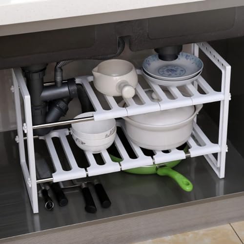 Organizador de Cajones, Organizador de Baño, Estante Retráctil de Doble Capa para Bajo Fregadero, Estante Multifuncional para Almacenamiento en Gabinete para Cocina y Baño miniatura 3
