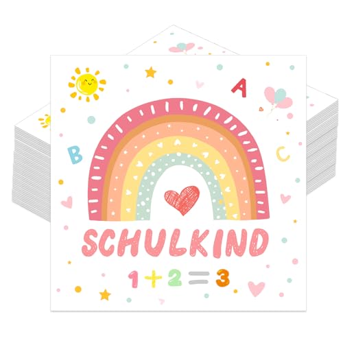 Schuleinführung Schulanfang Einschulung Deko mit Schulkind Bunten ABC Zuckertüte 1 + 2 = 3 Tafel Rucksack Motiv