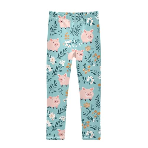 Cute Pig Girls' Leggings Toddler Doodles Turquoise Kids Yoga Pants Dance Active Tights 6T
