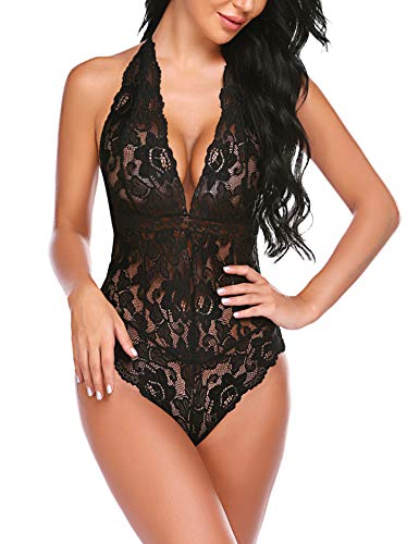 ADOME Damen Sexy Body Dessous Rückenfrei Spitze Bodysuit Negligee Reizwäsche Unterwäsche Babydoll Lingerie Erotic Nachtwäsche