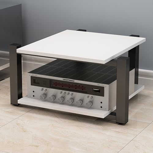 Support pour tourne-disque métal, meuble stéréo blanc 2 niveaux