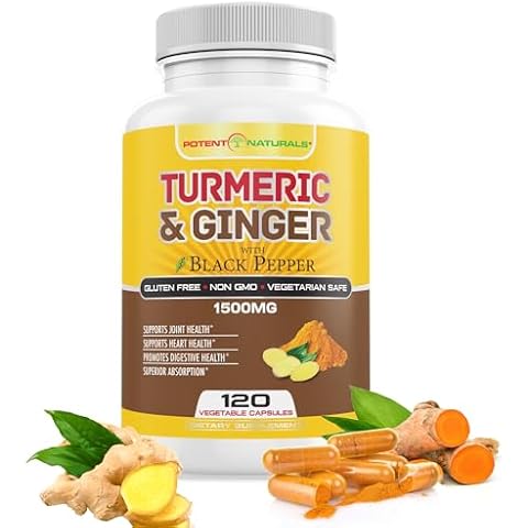 POTENT NATURALS Turmeric Curcumin 1500mg with Ginger & Bioperine Black Pepper - Antioxidant & Wellness Complex Supplement for Men & Women - Non-GMO - 120 Veggie Capsules Cover