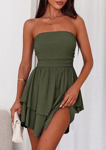Image of PRETTYGARDEN Women's 2026 Summer Strapless Tube Mini Dress Off Shoulder Smocked Ruffle A Line Flowy Short Party Club Dresses