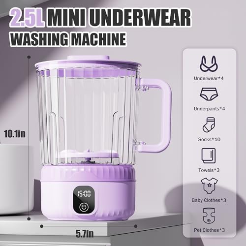 Image of Underwear Washing Machine, Upgrade 2.5L Mini Portable Washing Machine, Mini Washer Deep Cleans Small Clothes for Apartment, Dorm, RV, Travel & Hotel Use (purple)
