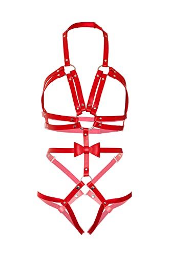 Harnais o-ring clouté Leg Avenue rouge S pour sublimer un décolleté sans armatures rigides