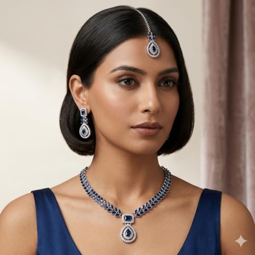 Image of Atasi International AD Diamond Kundan Style Silver Plated Crystals Necklace
