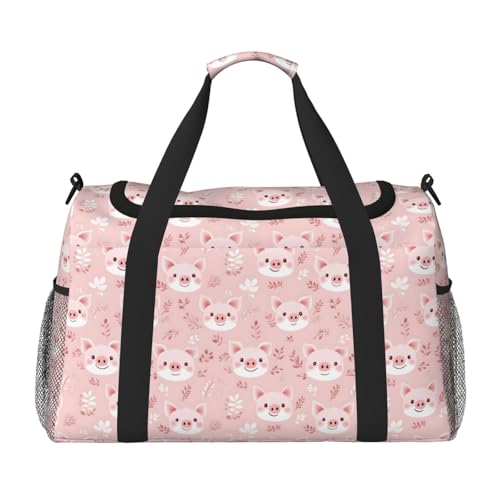 Pink Cartoon Pig Print Duffle Bag for Travel, Carry On Weekender Overnight Duffel Bags, Gym Bags for Women Men, Personal Item Travel Bag