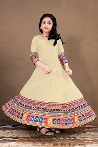 Image of Cotton Silk Long Anarkali Kurta for Girls
