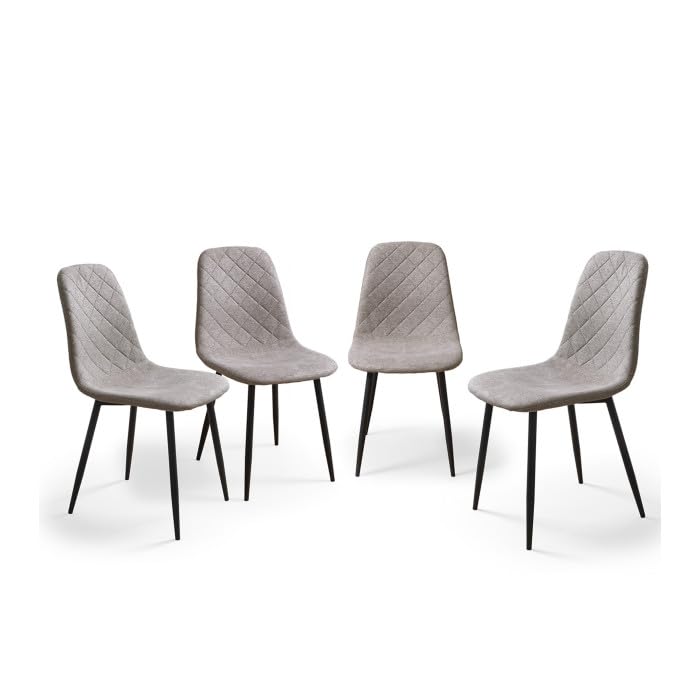 CAMBIATUSMUEBLES CTM® Pack 4 Sillas Comedor Suiz 45x54x86 cm – Tapizado Taupe con Respaldo en Rombos y Patas Metálicas Negras, Diseño Moderno y Elegante para Cocina o Salón