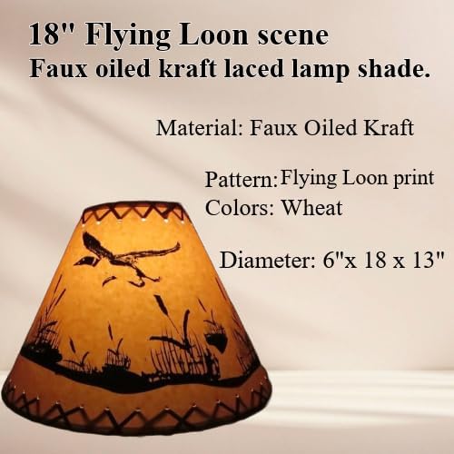 18" FLYING LOON ANIMAL PRINT FAUX OILED KRAFT CLASSIC EMPIRE LAMPSHADE WITH LACED TOP AND BOTTOM