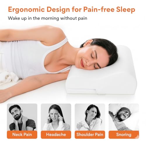 Image of Queen Size Memory Foam Cervical Neck Pillow with cover | Pain Relief Sleep, Improves Posture, Spinal Alignment, Neck Pain Relief | 19 x 12 x 4 Inch | Orthopedic Pillow | (Wave Neck Pillow)