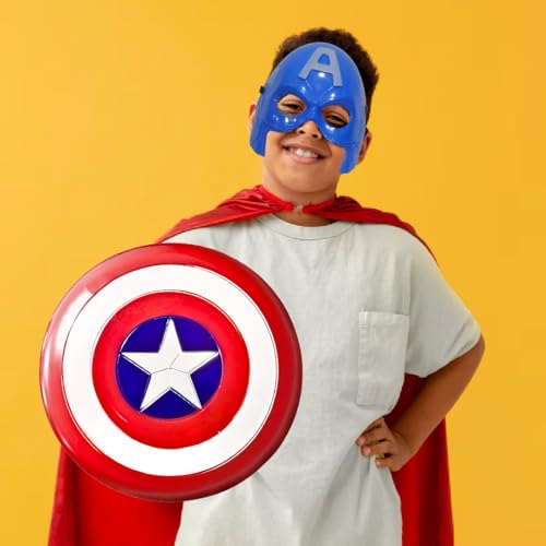 Image of WANNA PARTY Superhero Combo Set- Cpt. America Shield with Strap and Superhero Captain's Mask for Little Captain's fans, Lil Heroes Superhero Party for Kids Cosplay