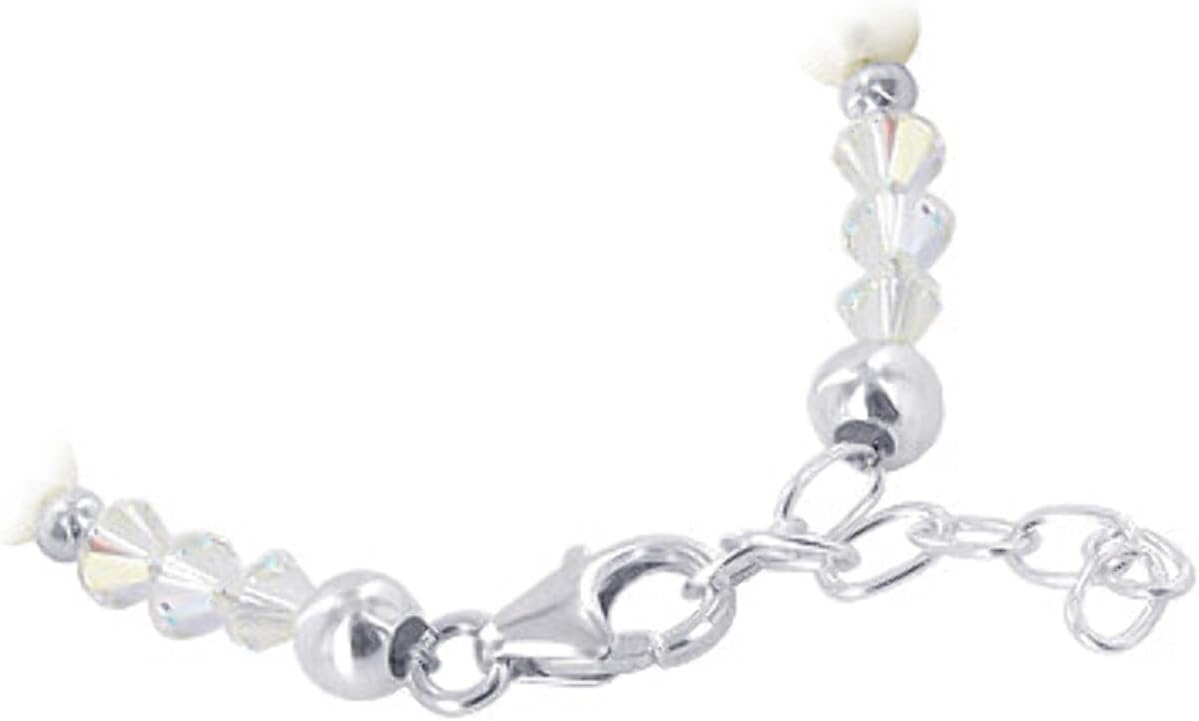 Gem Avenue Sterling Silver Anklet 8.5 to 10 inch with Pearl & Austrian Crystals