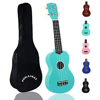 Pomaikai Ukulélé soprano avec housse de rangement de 53,3 cm pour enfants les étudiants et les débutants Soprano bleu clair - Les Beatles, Paul McCartney, John Lennon, RIngo Starr, George Harrison