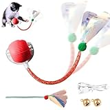 CEWROM Interaktives Katzenball Spielzeug, Katzenspielzeug Elektrisch, Die dritte Generation der agilen beweglichen Katzenkugel mit elastischem Netzschwanz, 360° Rolling Smart Ball für Katzen (Rot)