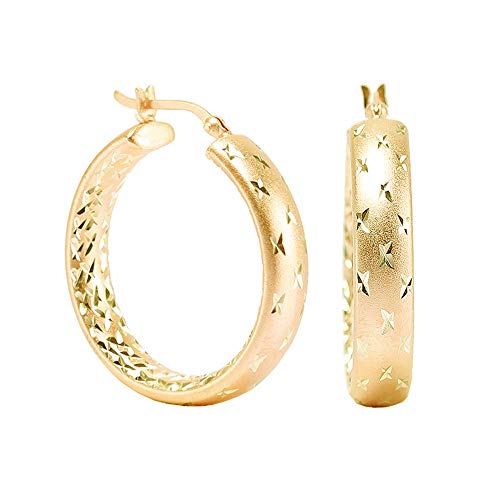 LeCalla Sterling Silver Jewelry Diamond-Cut Hoop Earring for Women