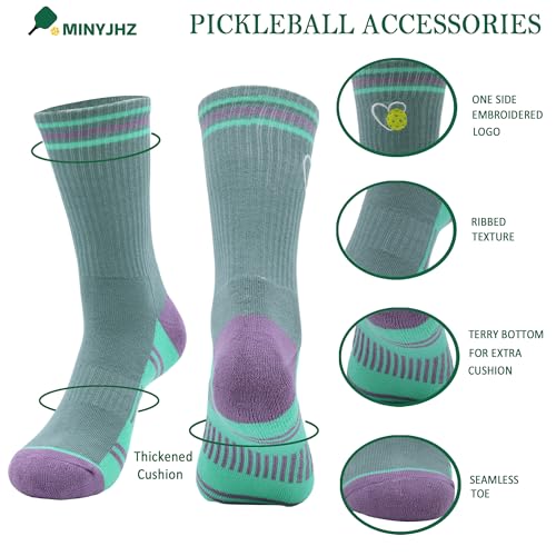 Women Pickleball Socks 3 Pack, Embroidered Heart Athletic Mid Calf Sock, Pickleball Gifts for Women One Size 8-124