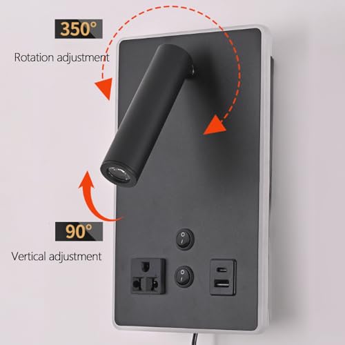 Lámpara de pared con rotación 350° para evitar deslumbramientos, aplique LED con enchufe e interruptor 5