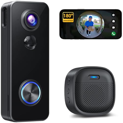 XTU Timbre Inalámbrico con Cámara, 2K HD WiFi Timbre Videoportero Exterior, 180° De la Cabeza a los Pies, Detección Movimiento PIR, Visión Nocturna, Audio Bidireccional, Compatible con Alexa