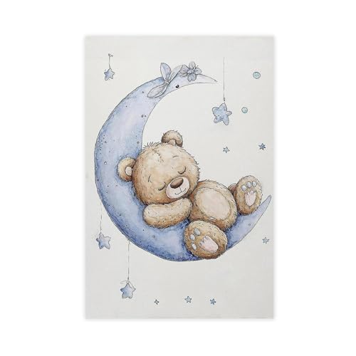 Toile lune et ours en peluche 50x75 cm pour décoration murale de chambre