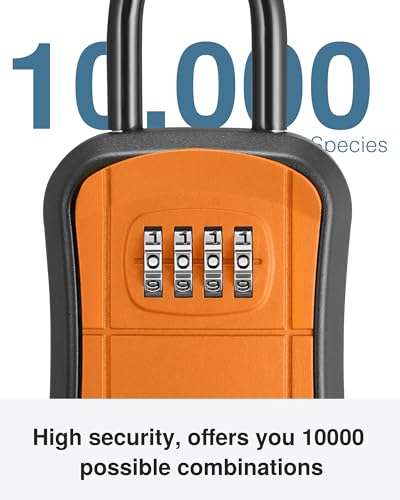 Image of Puroma Key Lock Box, Portable Combination Lockbox Wall-Mounted Key Storage Box for House Keys, Resettable Code Safe Security Lock Box for Home, Office, Apartment Spare Key Storage (1 Pack, Orange)