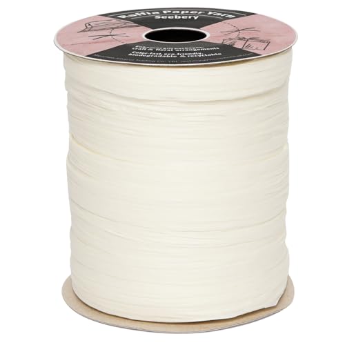 Seebery Raffia Ribbon for Crafts - Raffia Yarn Grass Twine for Gift Wrapping, DIY Decoration & More | Matte String Paper Rope for Crochet - 1/4'' Wide, 100 Yards, Beige