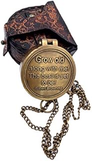 Handmade"Grow Old Along with Me Sundial - Sundial Compass - Sundial Clock - Anniversary Sundial Gift - Valentine's Sundial (Brass and Leather)