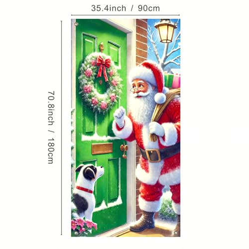 Image of BlissYard Holiday Door Cover Santa Dog 35x71 Inch Polyester