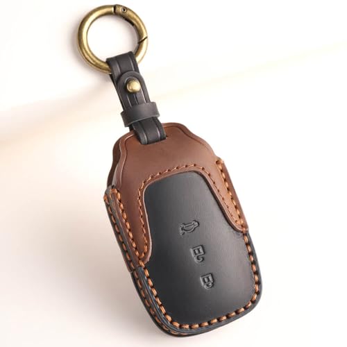 Image of Keyzone Dual Leather Key Cover for Toyota Fortuner, Legender, Land Cruiser, Innova HyCross 3 Button Smart Key (Black-Brown)