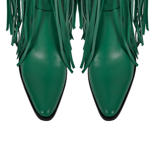 Image of richealnini Western Thigh High Cowboy Boots with Fringe Over Knee Wide Calf Cowgirl Boots