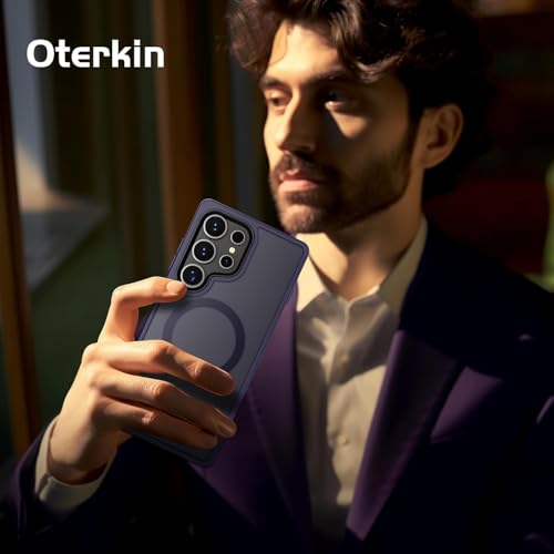 Image of Oterkin Magnetic Samsung Galaxy S24 Ultra Case, Dark Purple | Matte, Compatible with MagSafe, Frosted Translucent, Shockproof Anti-Scratch Slim Fit, Military Grade Protection